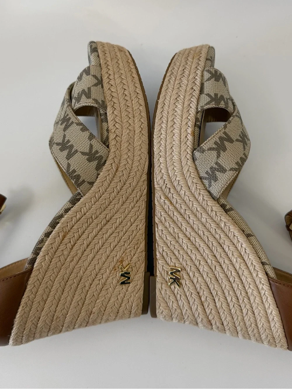 Michael Kors MK Logo Espadrille Wedge Sandals Women’s Size 7.5M Ankle Strap